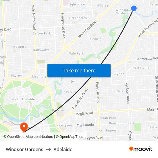 Windsor Gardens to Adelaide map