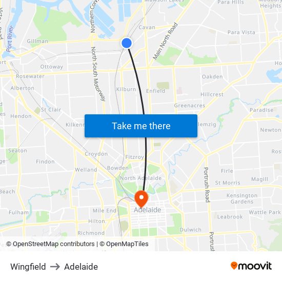 Wingfield to Adelaide map