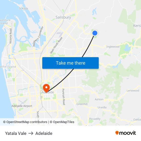 Yatala Vale to Adelaide map