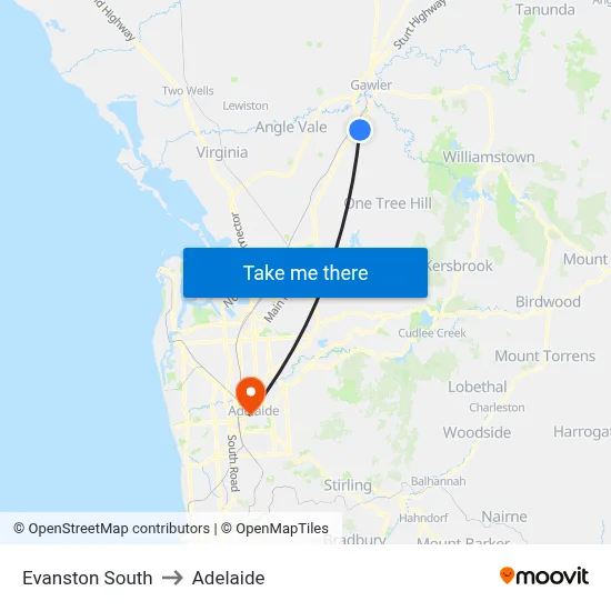 Evanston South to Adelaide map