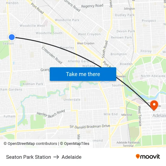 Seaton Park Station to Adelaide map