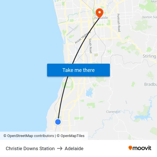 Christie Downs Station to Adelaide map