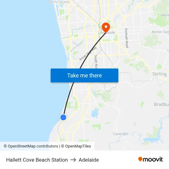 Hallett Cove Beach Station to Adelaide map