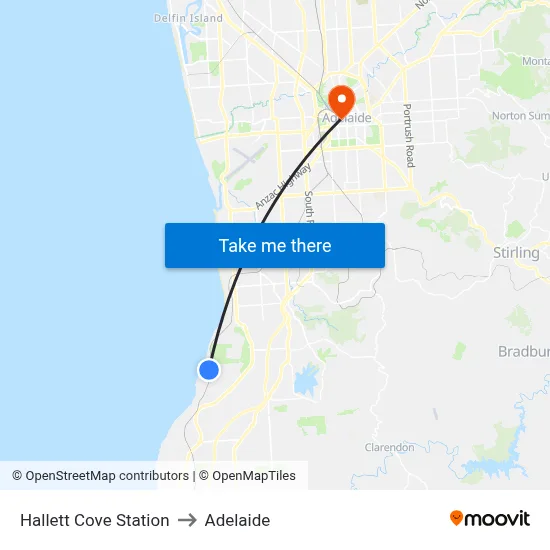 Hallett Cove Station to Adelaide map