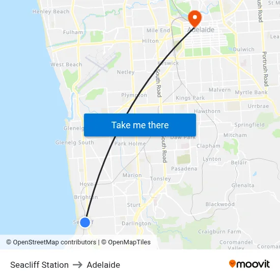 Seacliff Station to Adelaide map