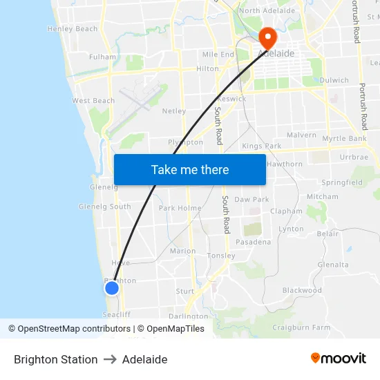 Brighton Station to Adelaide map