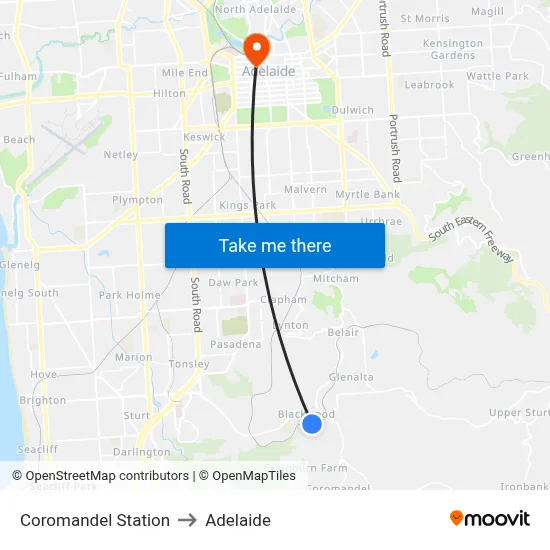 Coromandel Station to Adelaide map