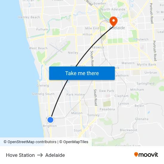 Hove Station to Adelaide map
