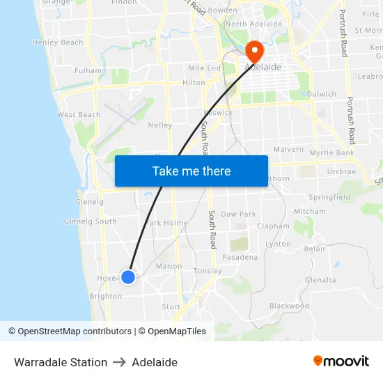 Warradale Station to Adelaide map