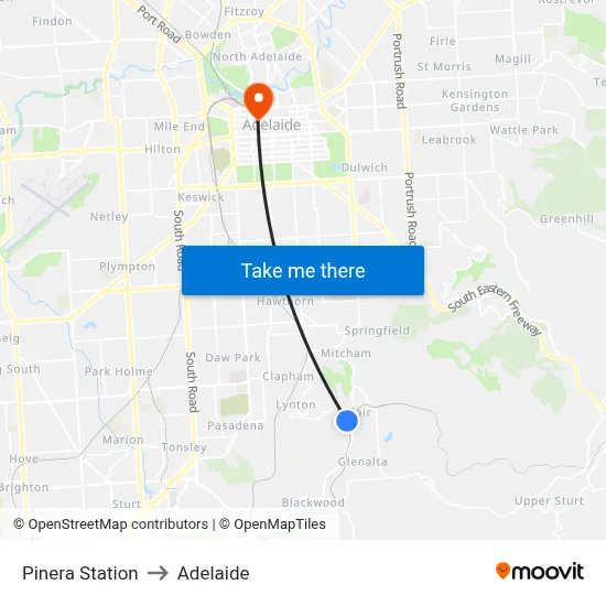Pinera Station to Adelaide map