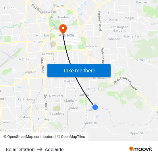 Belair Station to Adelaide map