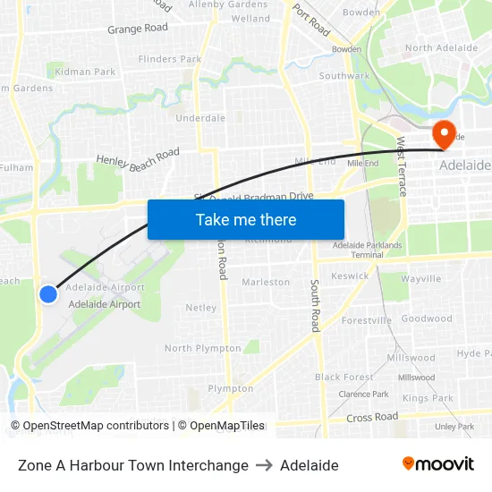 Zone A Harbour Town Interchange to Adelaide map