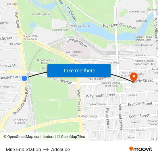 Mile End Station to Adelaide map
