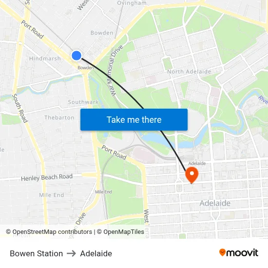 Bowen Station to Adelaide map