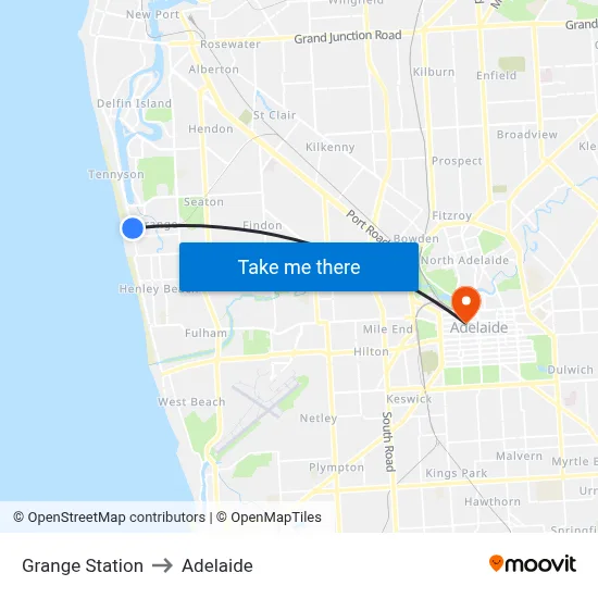 Grange Station to Adelaide map