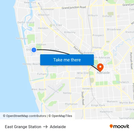 East Grange Station to Adelaide map