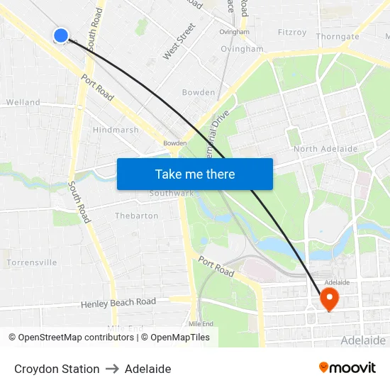 Croydon Station to Adelaide map