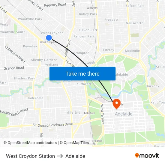 West Croydon Station to Adelaide map