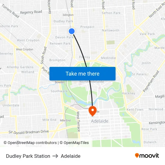 Dudley Park Station to Adelaide map