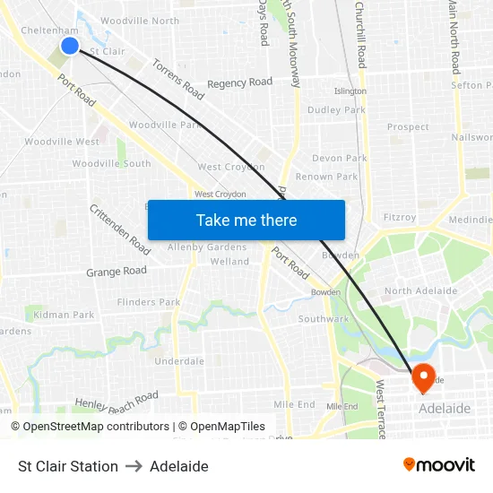St Clair Station to Adelaide map