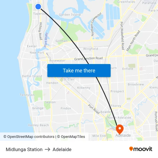 Midlunga Station to Adelaide map
