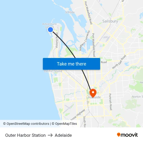 Outer Harbor Station to Adelaide map