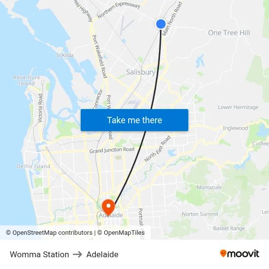 Womma Station to Adelaide map