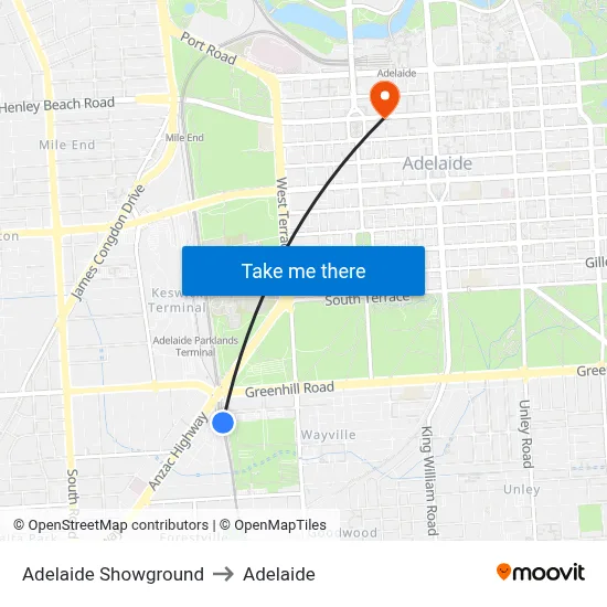 Adelaide Showground to Adelaide map