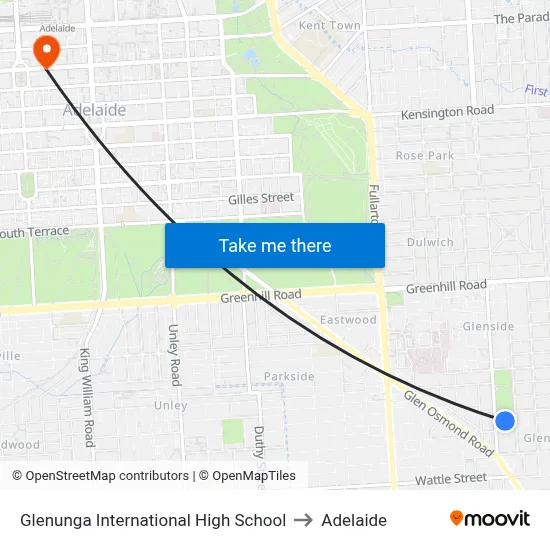 Glenunga International High School to Adelaide map