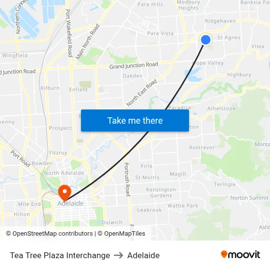 Tea Tree Plaza Interchange to Adelaide map