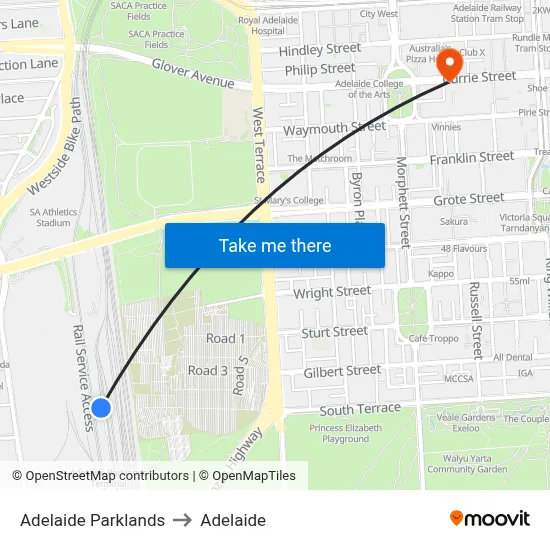 Adelaide Parklands to Adelaide map