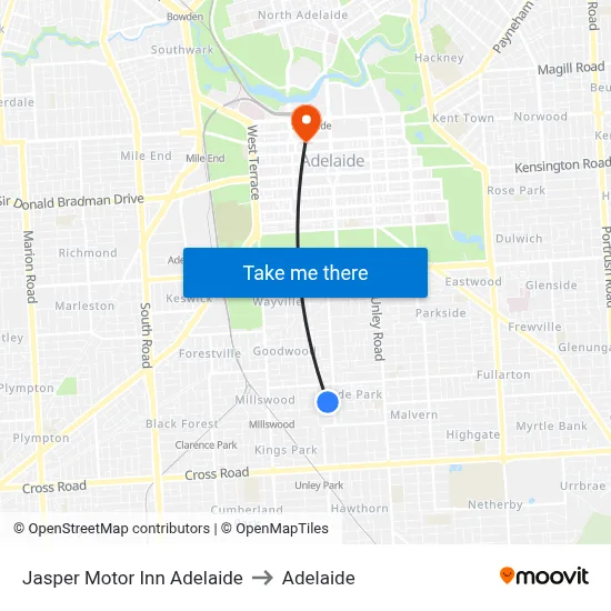 Jasper Motor Inn Adelaide to Adelaide map