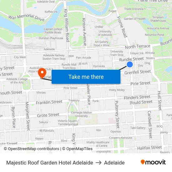 Majestic Roof Garden Hotel Adelaide to Adelaide map