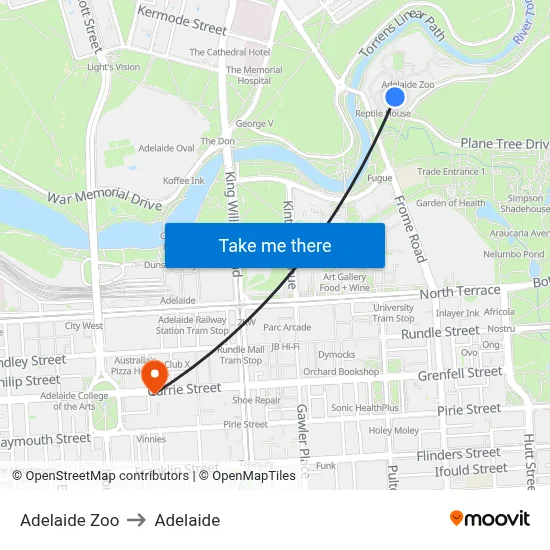 Adelaide Zoo to Adelaide map