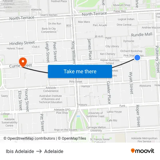 Ibis Adelaide to Adelaide map