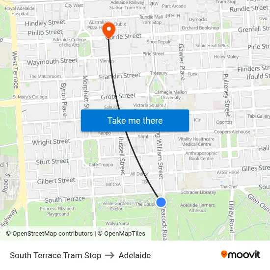 South Terrace Tram Stop to Adelaide map