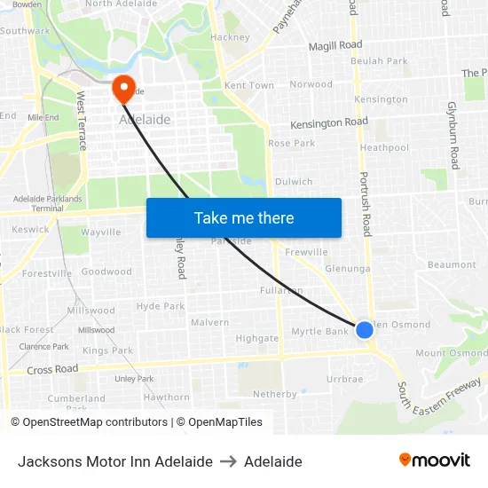 Jacksons Motor Inn Adelaide to Adelaide map