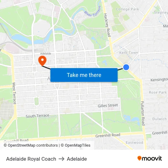 Adelaide Royal Coach to Adelaide map