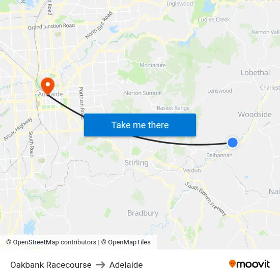 Oakbank Racecourse to Adelaide map