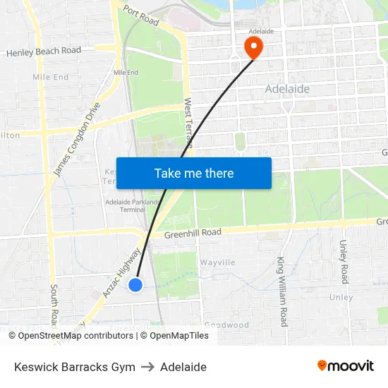 Keswick Barracks Gym to Adelaide map