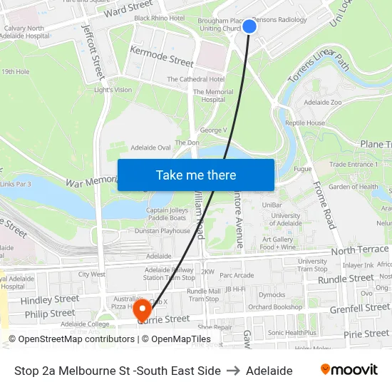 Stop 2a Melbourne St -South East Side to Adelaide map