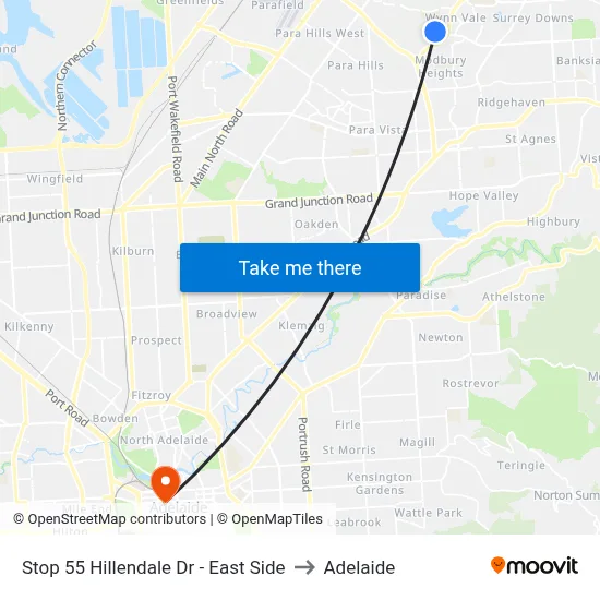 Stop 55 Hillendale Dr - East Side to Adelaide map
