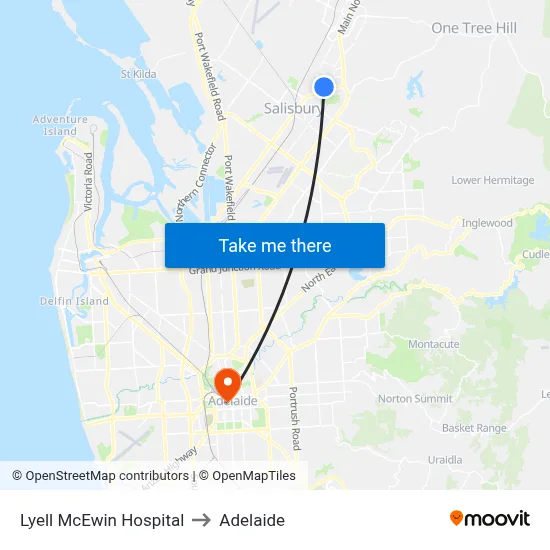 Lyell McEwin Hospital to Adelaide map