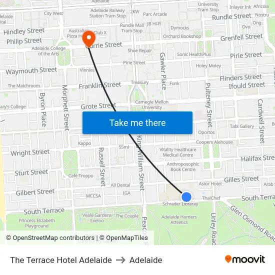 The Terrace Hotel Adelaide to Adelaide map