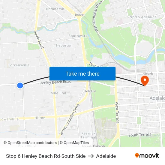 Stop 6 Henley Beach Rd-South Side to Adelaide map