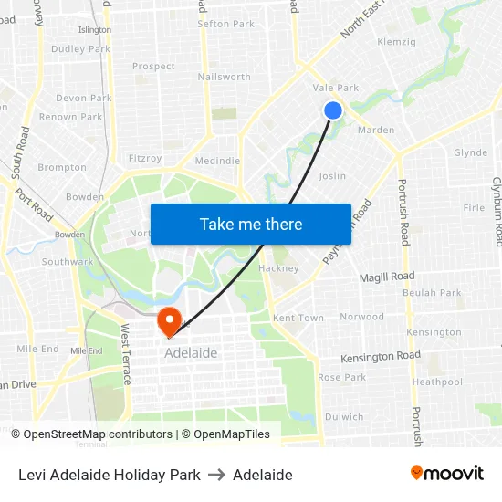 Levi Adelaide Holiday Park to Adelaide map