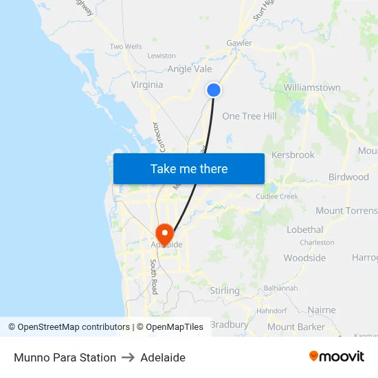 Munno Para Station to Adelaide map