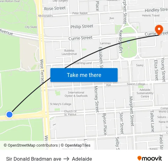 Sir Donald Bradman ave to Adelaide map