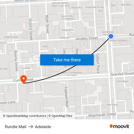 Rundle Mall to Adelaide map