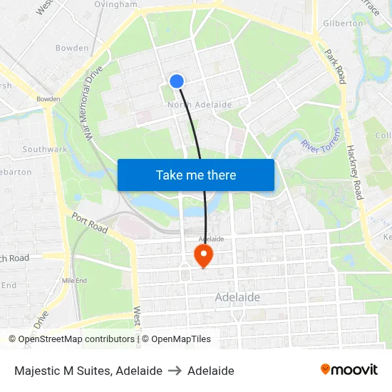 Majestic M Suites, Adelaide to Adelaide map